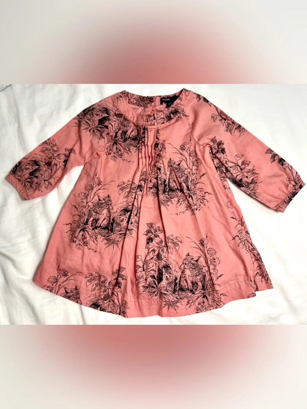 Baby Gap Woodland Animal Dress 18-24 Months Pink Fox Print Lined Cotton Toddler